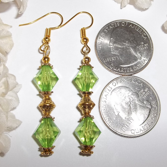 Green and Gold Beaded Earrings Long Set NWT 5043 - Picture 2 of 8